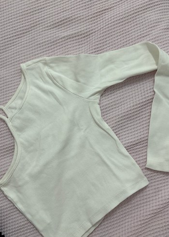 Beyaz Pamuklu Kadın tek Uzun Kollu Tişört - Görsel 3