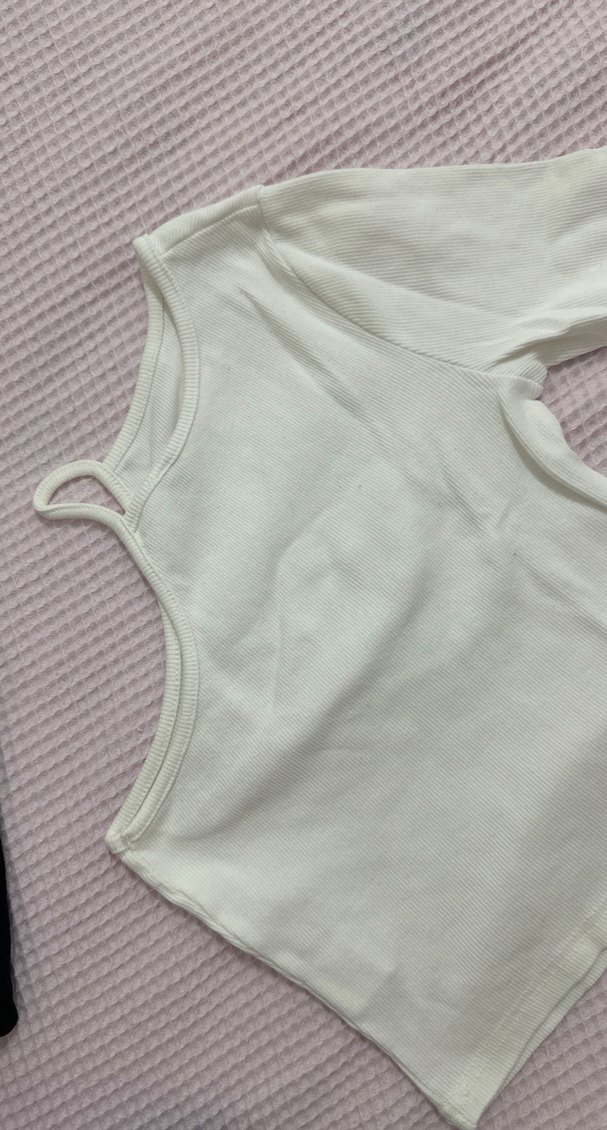 Beyaz Pamuklu Kadın tek Uzun Kollu Tişört - Görsel 2