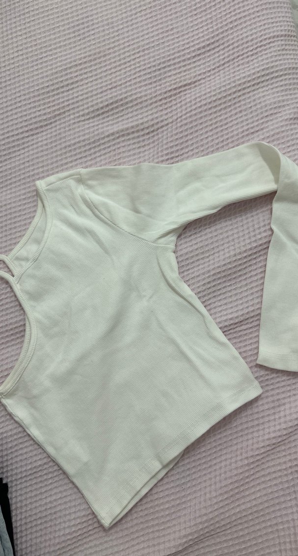 Beyaz Pamuklu Kadın tek Uzun Kollu Tişört - Görsel 3