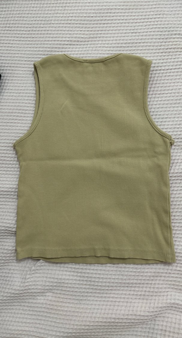 Kolsuz Basic top crop sıfır kol Bej - Görsel 2