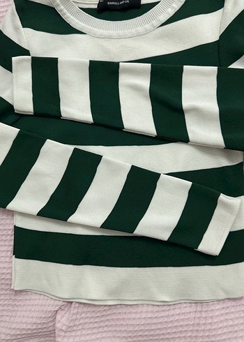 Yeşil Beyaz Çizgili Uzun Kollu Kadın crop - Görsel 3