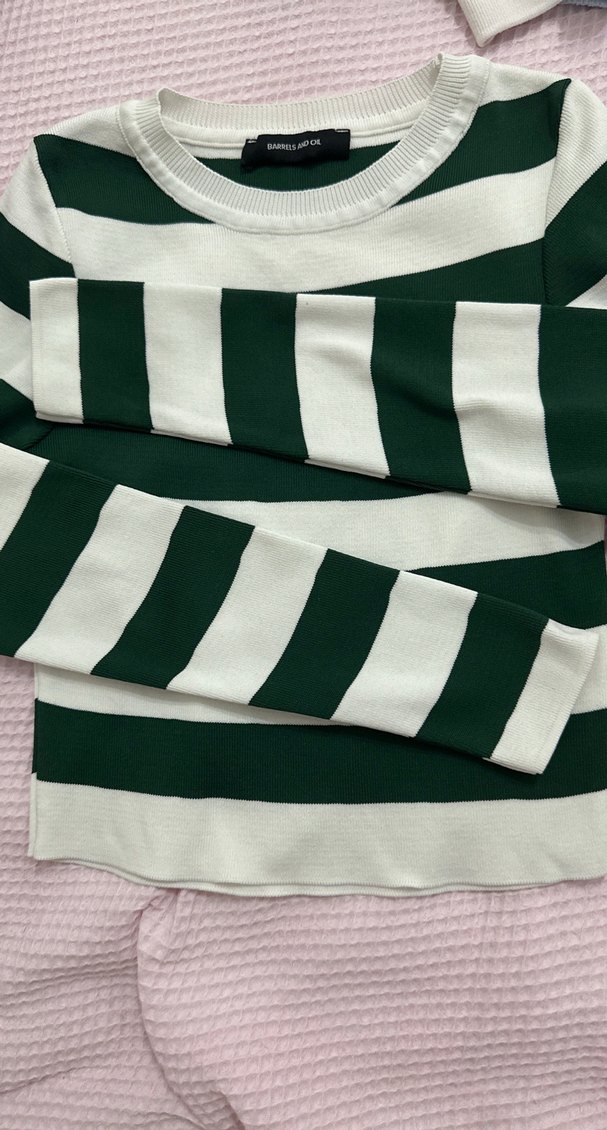 Yeşil Beyaz Çizgili Uzun Kollu Kadın crop - Görsel 3