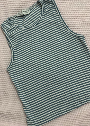 Kadın mavi Çizgili Kolsuz Triko Atlet - Görsel 3