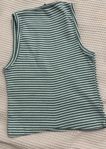 Kadın mavi Çizgili Kolsuz Triko Atlet - Görsel 4