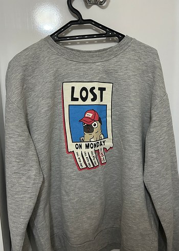 Gri Uzun Kollu Baskılı Kadın Sweatshirt - Görsel 2