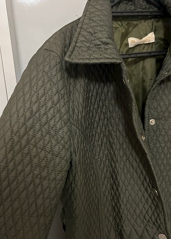 Düğmeli Uzun haki yesil Kadın Ceket - Görsel 3