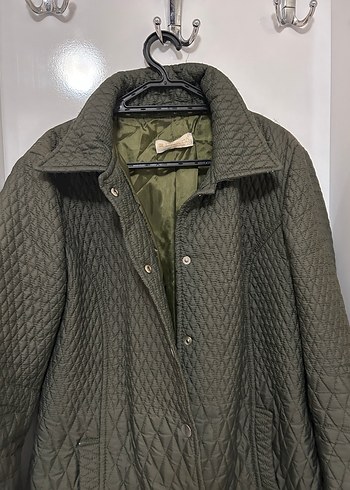 Düğmeli Uzun haki yesil Kadın Ceket - Görsel 2