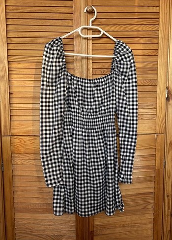 H&M Uzun Kollu Kareli Midi Elbise - Görsel 2