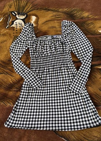 H&M Uzun Kollu Kareli Midi Elbise - Görsel 3