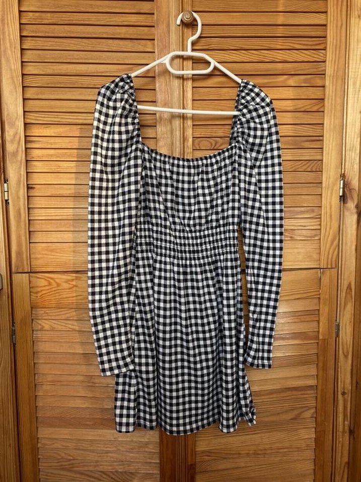 H&M Uzun Kollu Kareli Midi Elbise - Görsel 2