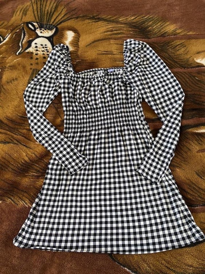 H&M Uzun Kollu Kareli Midi Elbise - Görsel 3