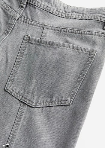 H&M Gri Kadın Kot Pantolon, Kemerli, Normal Boy - Görsel 2