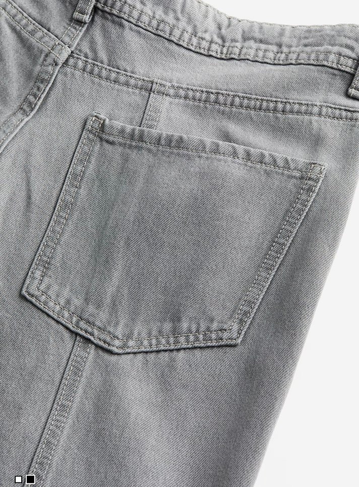 H&M Gri Kadın Kot Pantolon, Kemerli, Normal Boy - Görsel 2