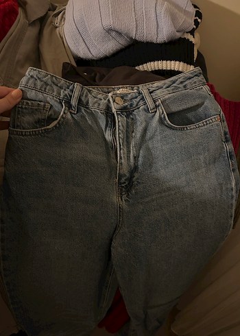 mavi Bol Kesim Kot Pantolon - Görsel 2