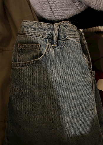 mavi Bol Kesim Kot Pantolon - Görsel 4