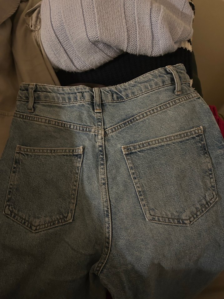 mavi Bol Kesim Kot Pantolon - Görsel 3