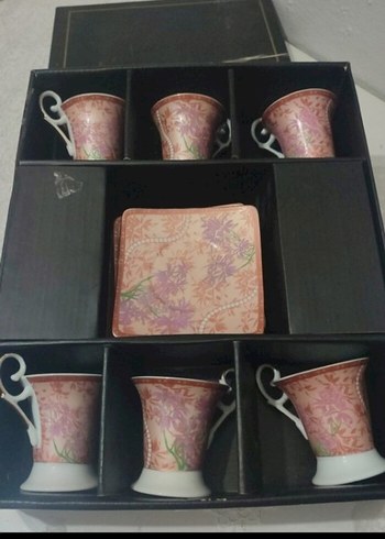 Pembe Çiçek Desenli 6'lı Kahve Fincanı Seti
