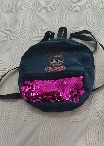 Pembe Payetli Nakışlı Kot Sırt Çantası
