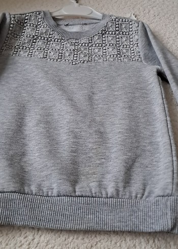 4 Yaş Beden Nakışlı Gri Kız Triko Sweatshirt