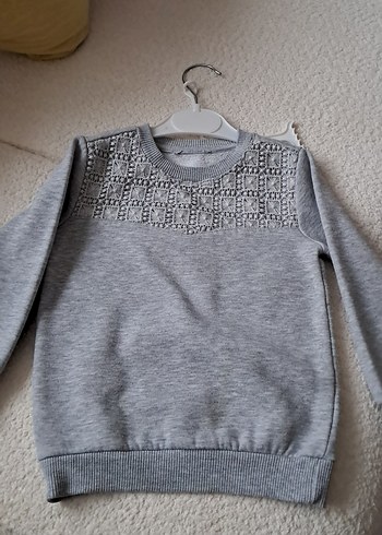 Nakışlı Gri Kız Triko Sweatshirt