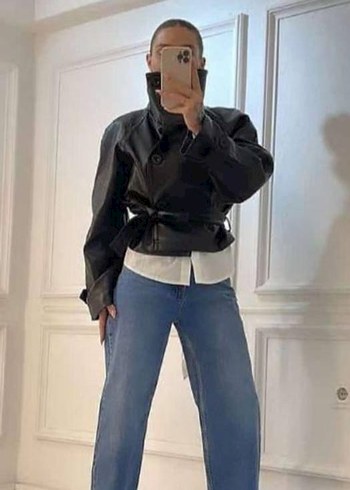 Bej Deri Kemerli Midi Trençkot - Görsel 3