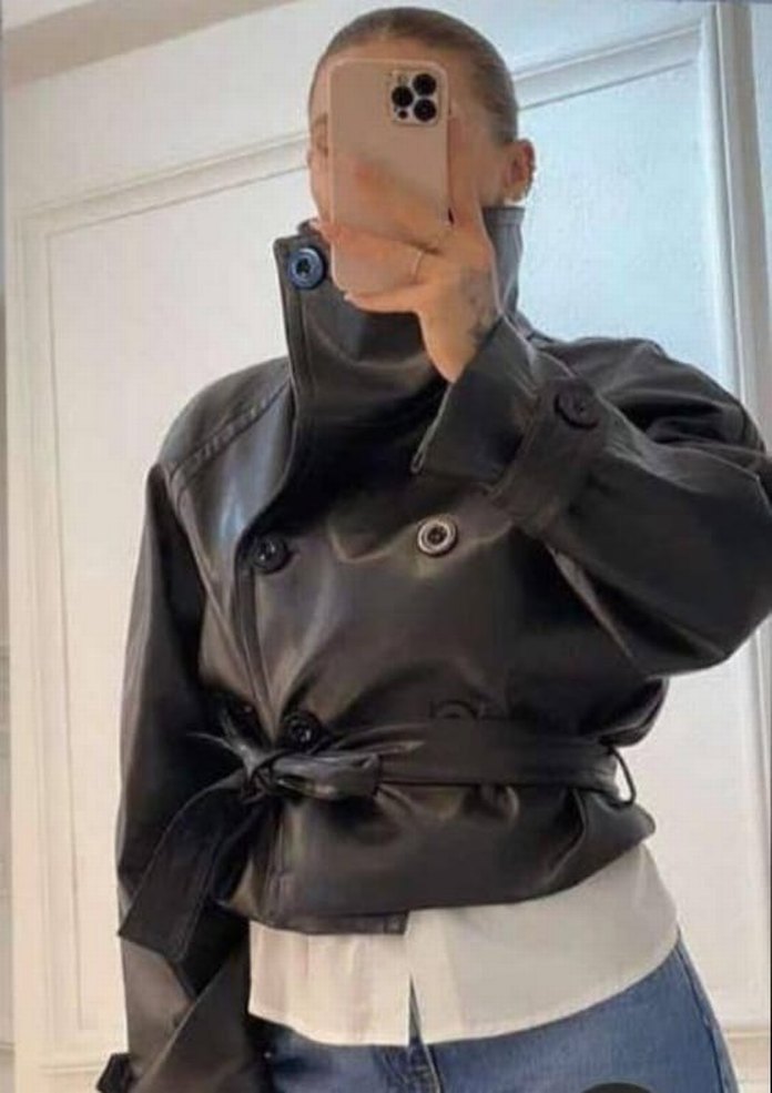 Bej Deri Kemerli Midi Trençkot - Görsel 2