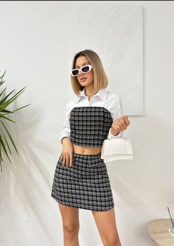 Ekose Desenli Mini Etek - Görsel 4