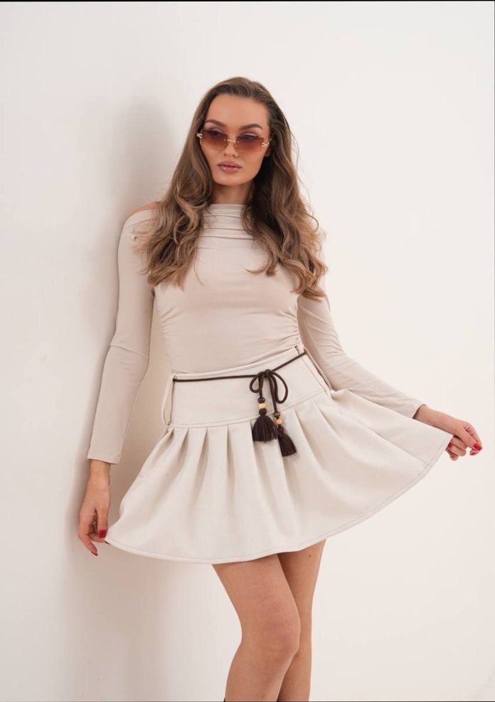 Bordo Süet Kemerli Mini Etek - Görsel 4