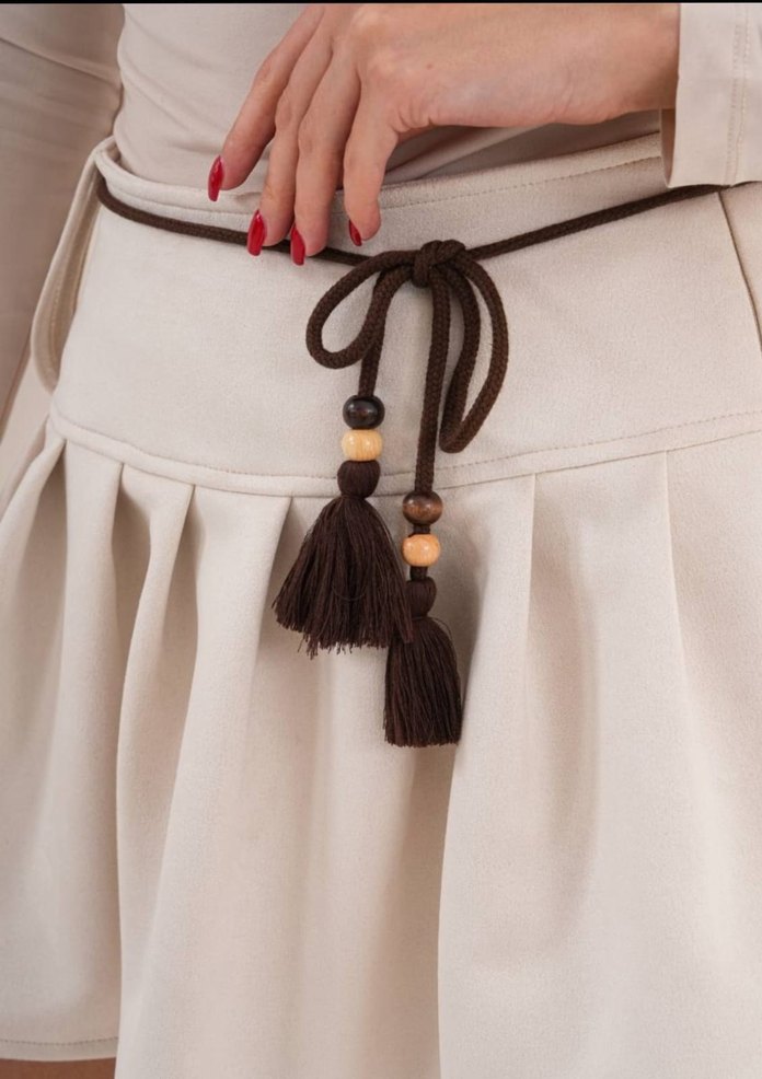 Bordo Süet Kemerli Mini Etek - Görsel 3