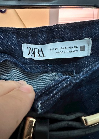 Zara Kadın Lacivert Bol Kesim Midi Kot Pantolon