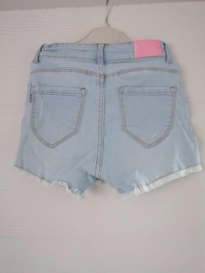 Kızlar için Mavi Bağlama Desenli Jean Şort - Görsel 3