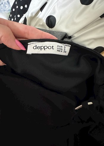 Diğer Drapeli Siyah Keten Midi Etek