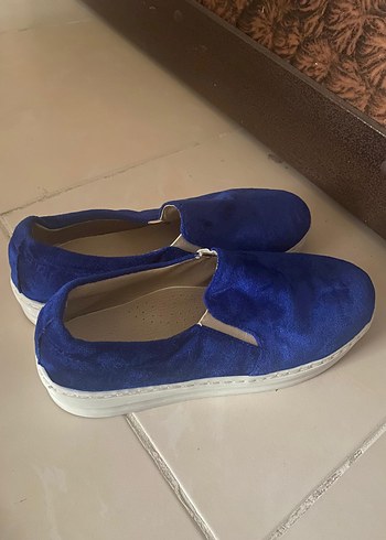 Mavi Süet Platform Topuklu Kadın Spor Ayakkabı