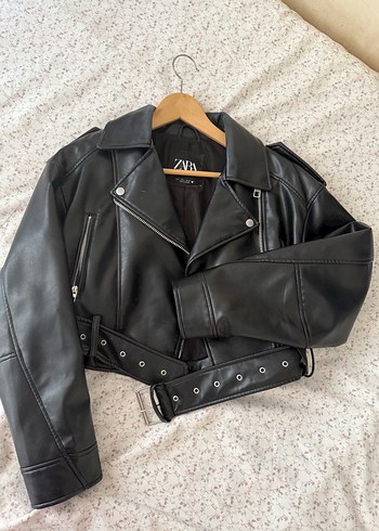Siyah Deri Biker Ceket