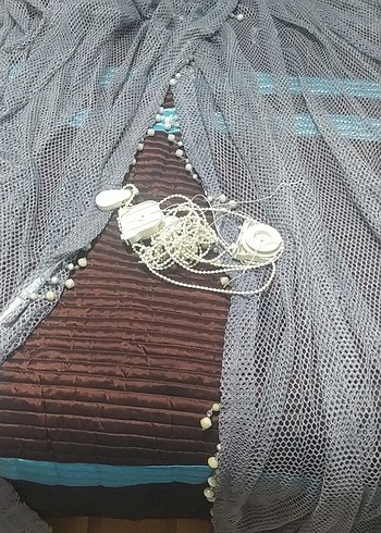 Bohem Nakışlı Gri Tül Perde - Görsel 4