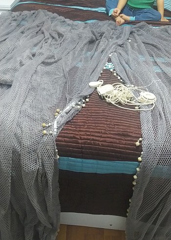 Bohem Nakışlı Gri Tül Perde - Görsel 3