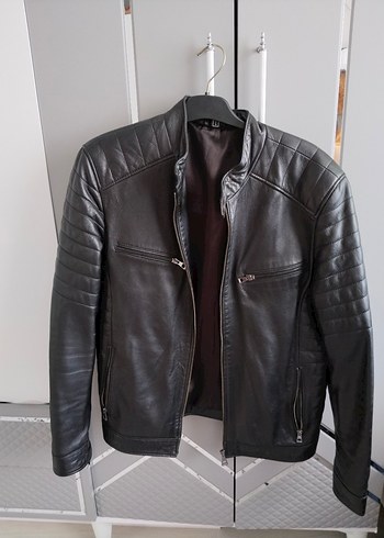 Siyah Erkek Deri Biker Ceket, Normal Boy - Görsel 2