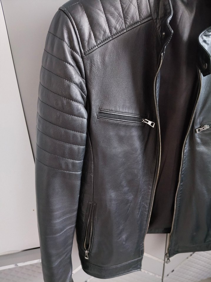 Siyah Erkek Deri Biker Ceket, Normal Boy - Görsel 4