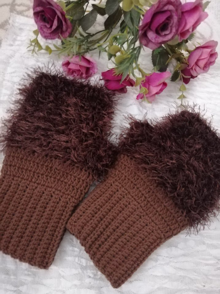 Örgü peluş eldiven Bohem Kadın Eldiveni - Görsel 5