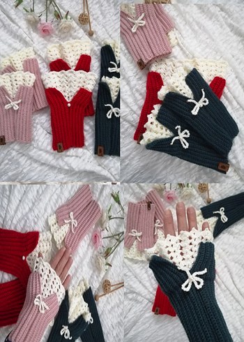 Örgü Kadın Eldiven vintage eldiven parmaksız eldiven - Görsel 2