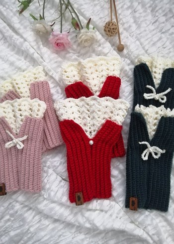 Örgü Kadın Eldiven vintage eldiven parmaksız eldiven - Görsel 3