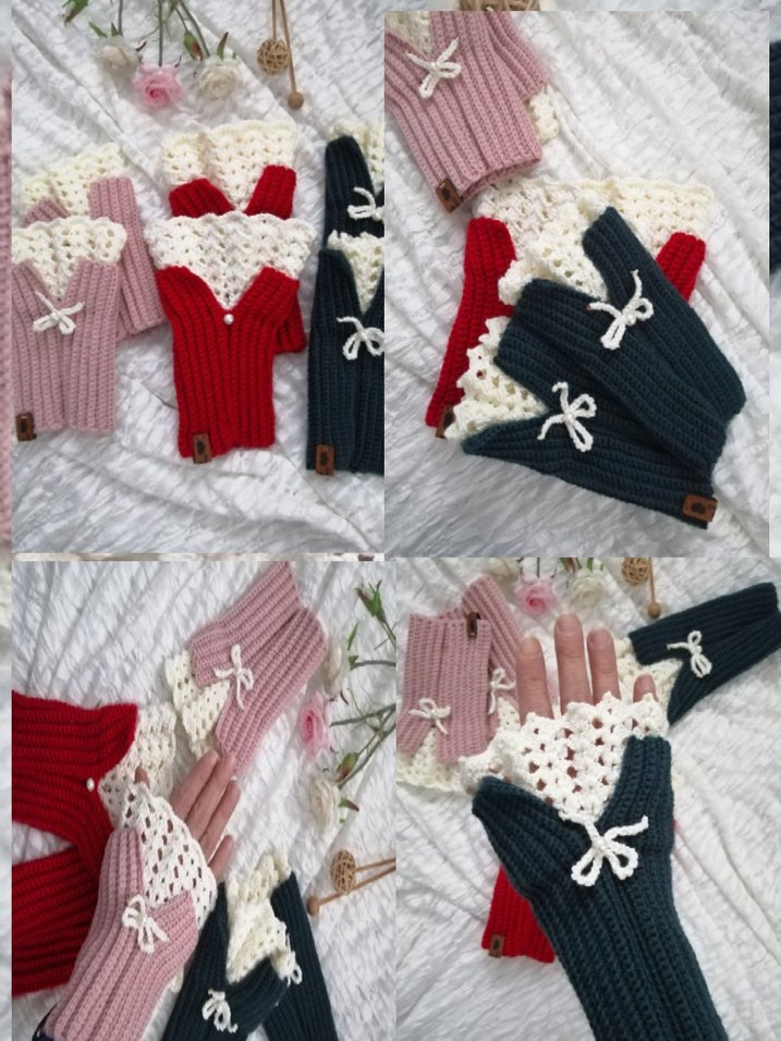 Örgü Kadın Eldiven vintage eldiven parmaksız eldiven - Görsel 2