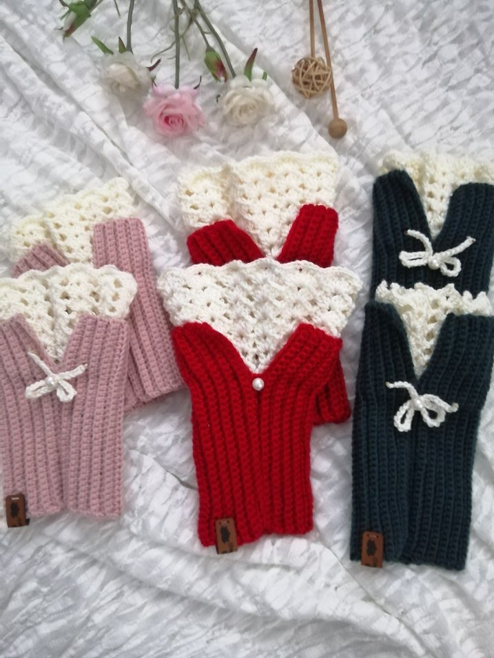 Örgü Kadın Eldiven vintage eldiven parmaksız eldiven - Görsel 3