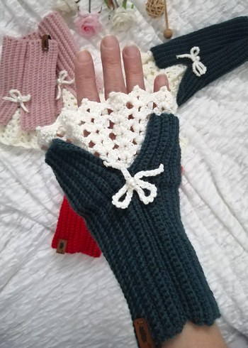 Kadın Örgü Bohem vintage Parmaksız Eldiven - Görsel 3