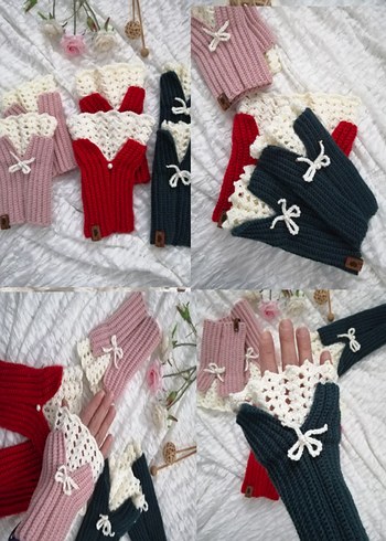 Kadın Örgü Bohem vintage Parmaksız Eldiven - Görsel 4