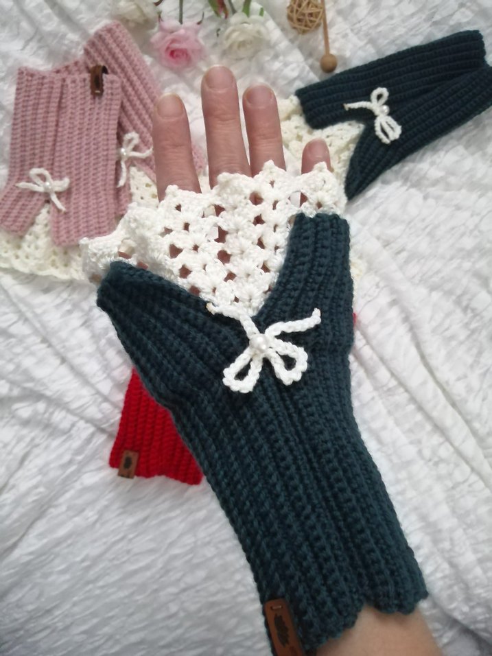 Kadın Örgü Bohem vintage Parmaksız Eldiven - Görsel 3