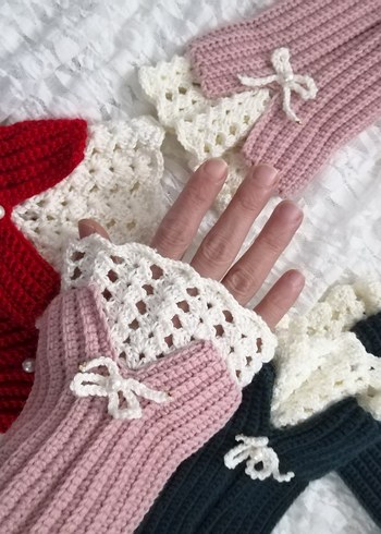 Örgü Kadın Eldiveni vintage eldiven - Görsel 3