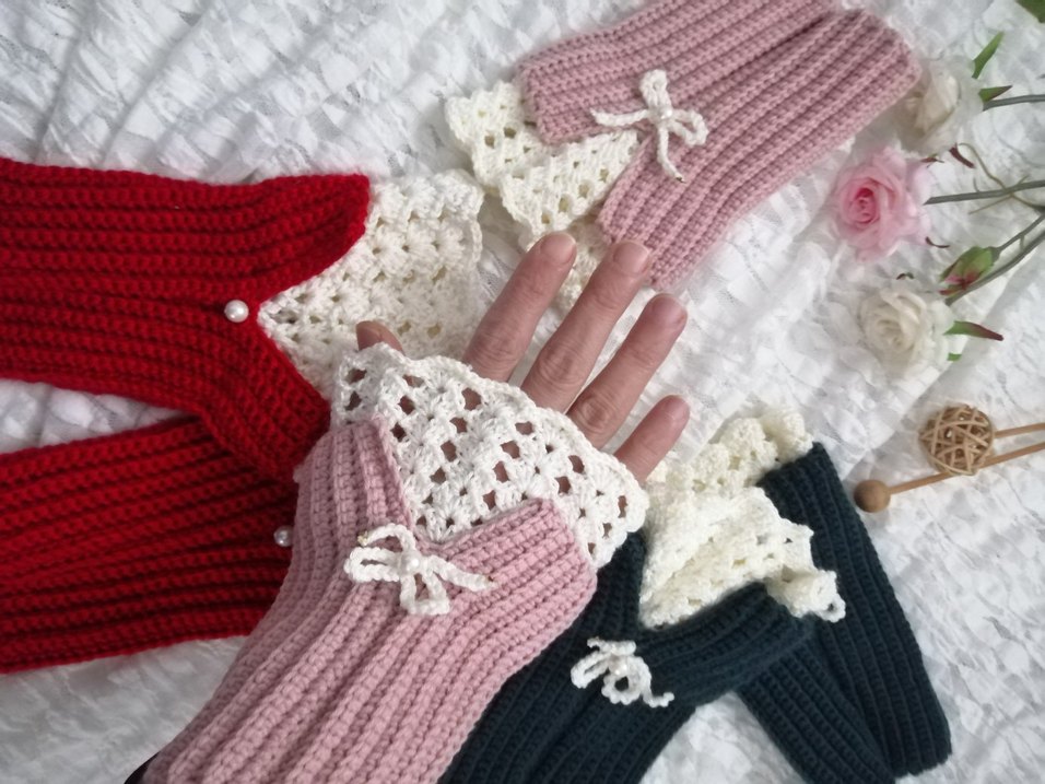 Örgü Kadın Eldiveni vintage eldiven - Görsel 3