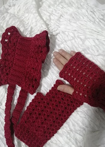 Örgü boyunluk atkı Eldiven 2li takım - Görsel 3