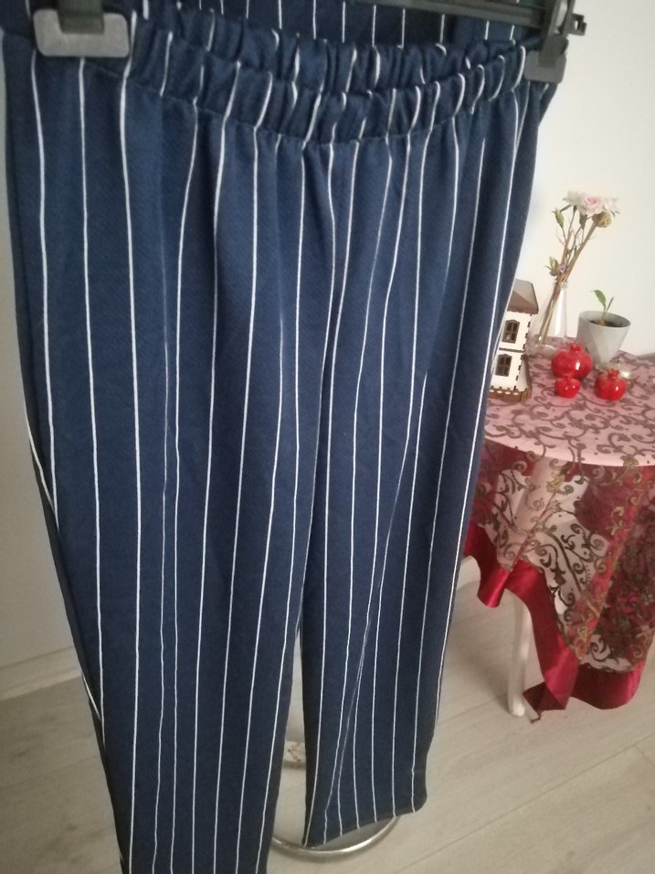 Çizgili Kadın Blazer takım elbise ceket pantolon - Görsel 3